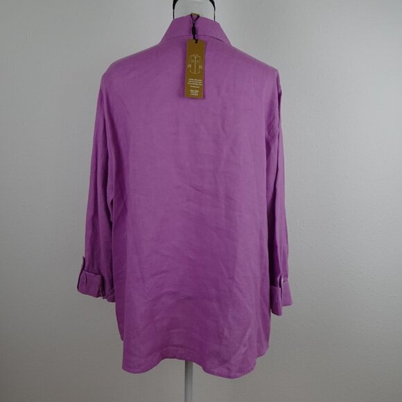 Investments Linen Blouse Top Women's 22W Purple Roll Tab Sleeves - Picture 4 of 8